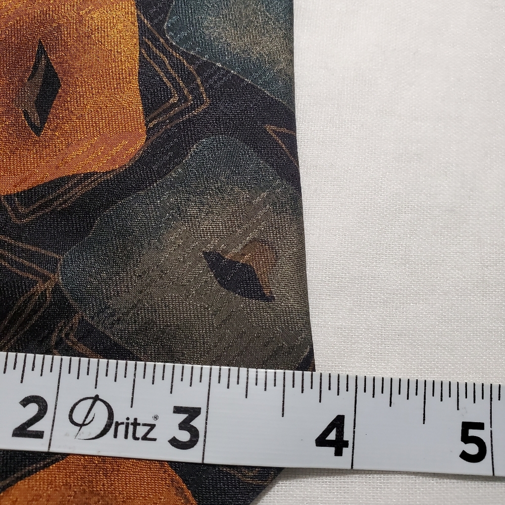 David Lawrence Elegant Artsie Chunkie Geometric Tie - Orange and Gray Squares - Picture 4 of 4